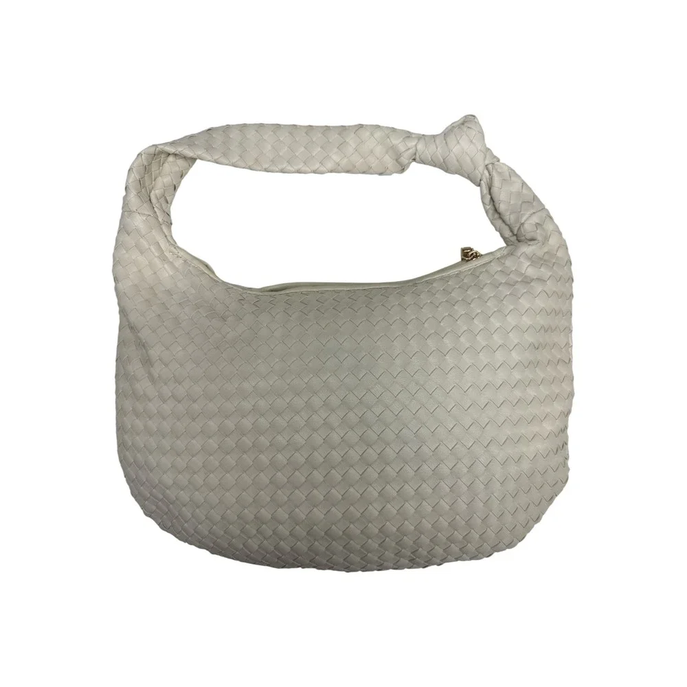 Melie Bianco Brigitte Shoulder Bag Women Large Cream Excellent Woven Knotted
